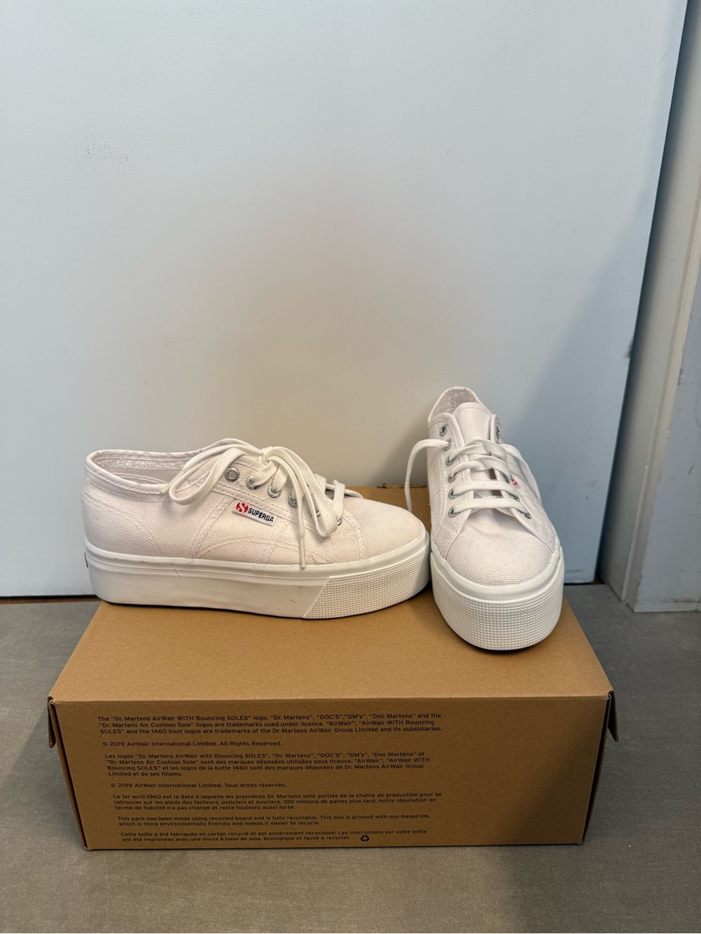 Superga White Platform Canvas Lace-Up Sneakers for Women